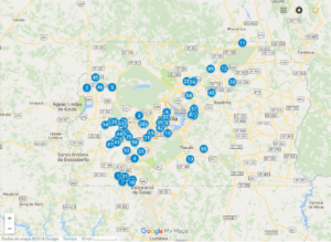 Mapa das escolas participantes do EcoAtivos no Distrito Federal