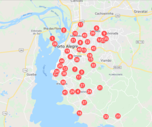 Mapa das escolas participantes do EcoAtivos no Rio Grande do Sul
